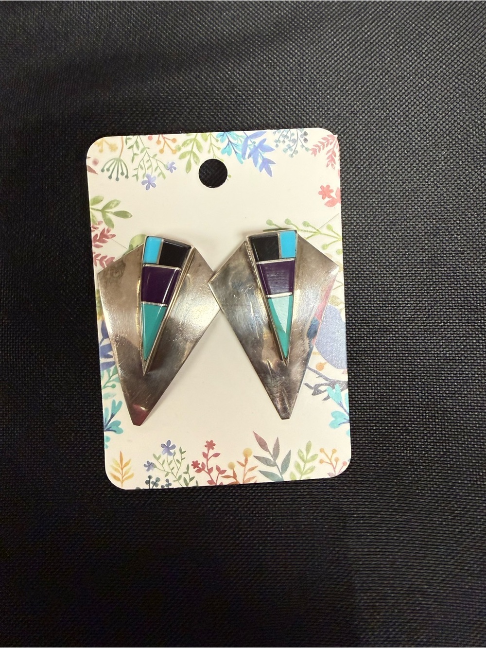 Sterling Silver Inlay Teardrop Earrings in Turquoise Onyx & Sugilite